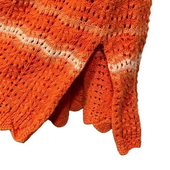Vintage Diane Von Furstenberg Oversized Orange Striped Crochet Knit Sweater, 1X - Picture 5 of 8